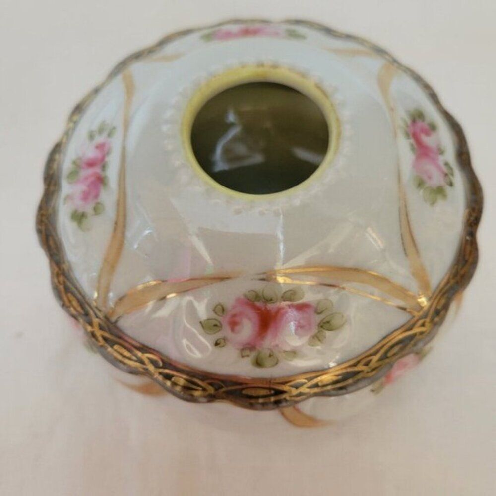 Antique Nippon Hair Receiver Painted "E E" Japan Porcelain Victorian Roses gold - Picture 5 of 8